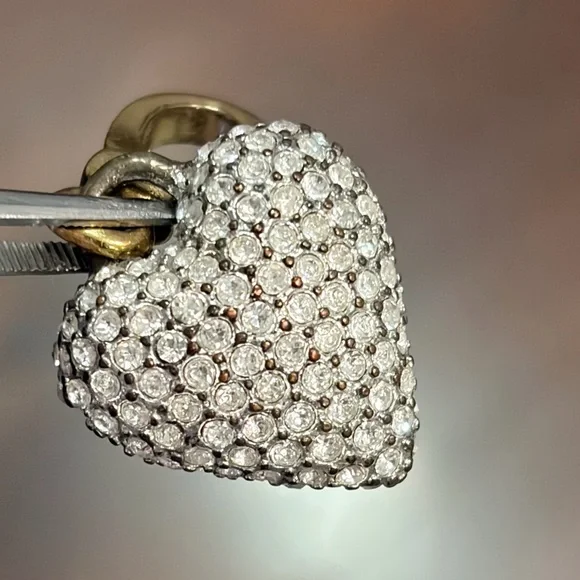 Juicy Couture Charm Logo Signature Crystals Gold Tone Puffed Pave Heart Vintage